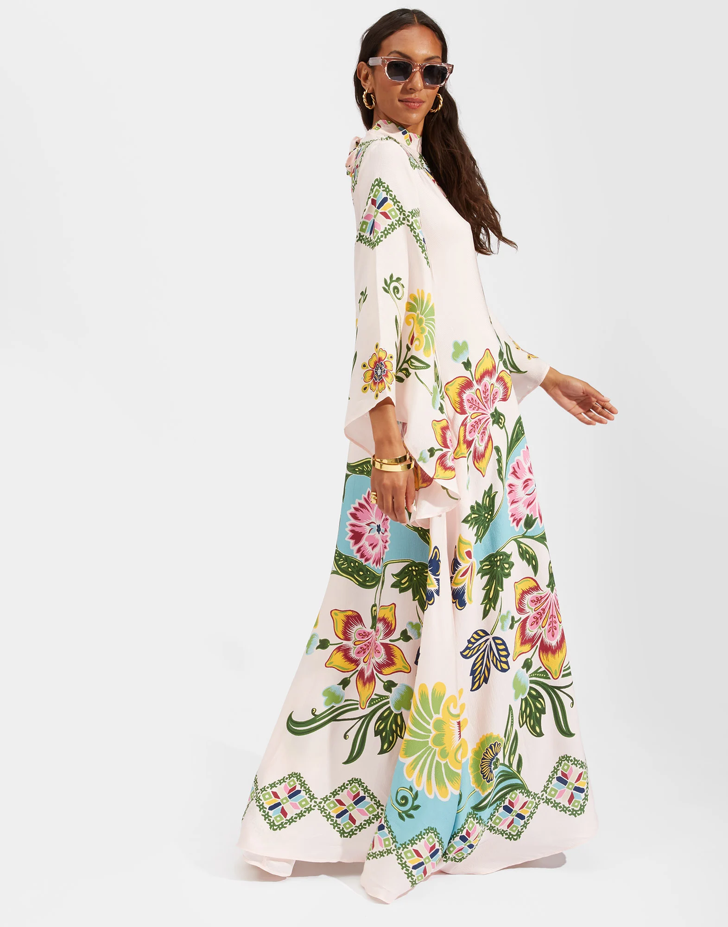 Folk Flowers Azzurro Placee Magnifico Dress