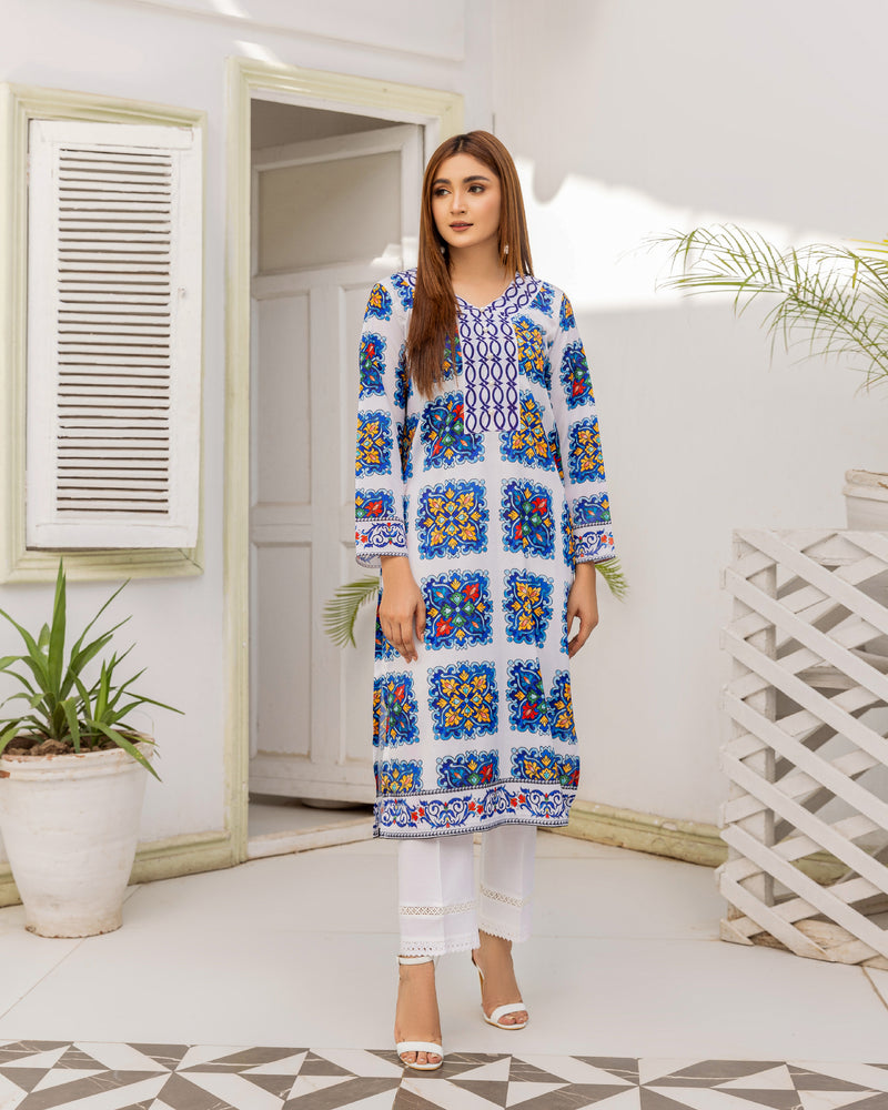 BLUE POTTERY GEOMETRIC LONG SHIRT