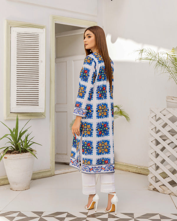 BLUE POTTERY GEOMETRIC LONG SHIRT