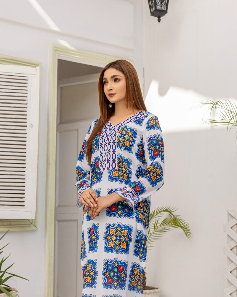 BLUE POTTERY GEOMETRIC LONG SHIRT