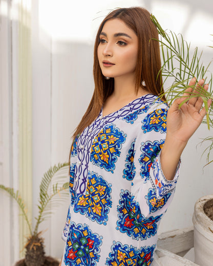 BLUE POTTERY GEOMETRIC LONG SHIRT