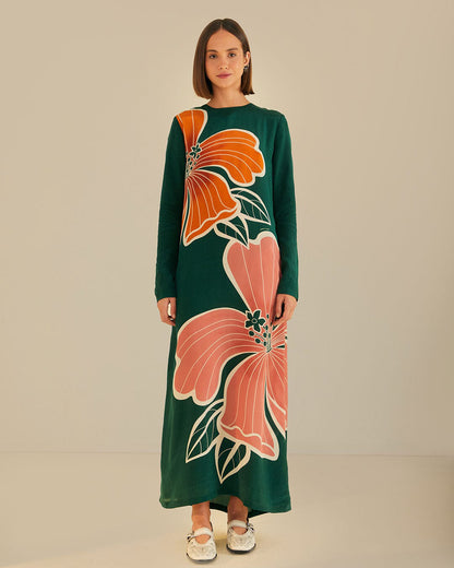 Honolulu Flowers Long Sleeve Maxi Dress