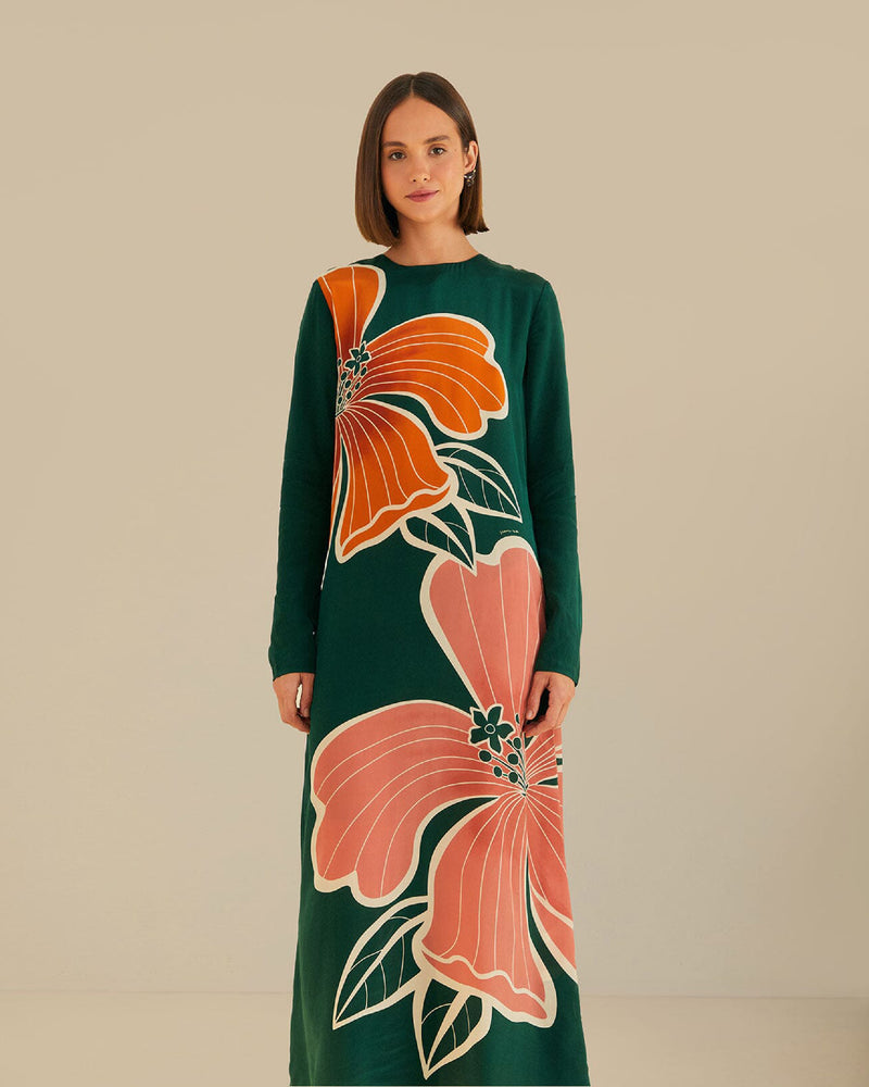 Honolulu Flowers Long Sleeve Maxi Dress