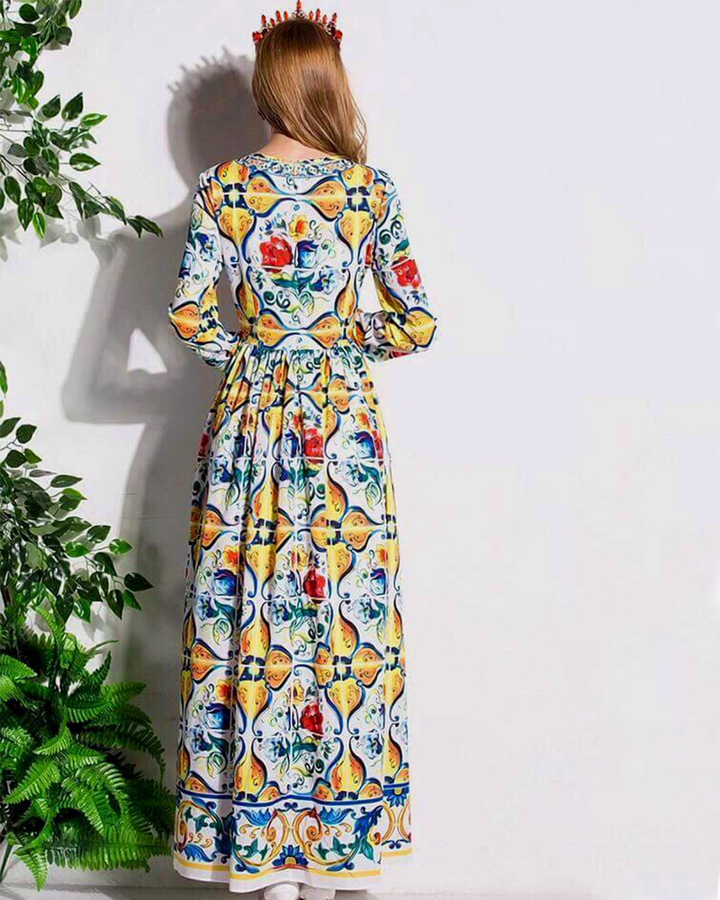 Ethnic Print Long Maxi Dress – QASIM YAQOOB
