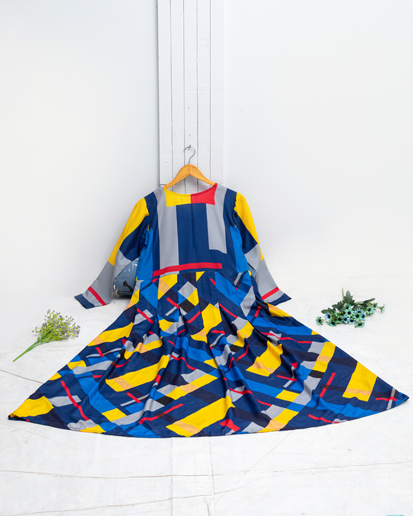 Bohemian V-neck Geometric Print Long Maxi Dress