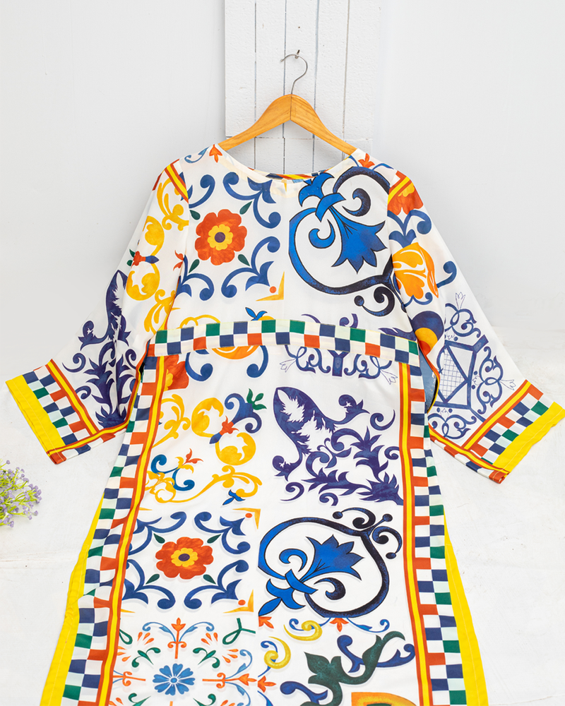 Ethnic Flare Sleeve Printing Slit Maxi Dress – QASIM YAQOOB